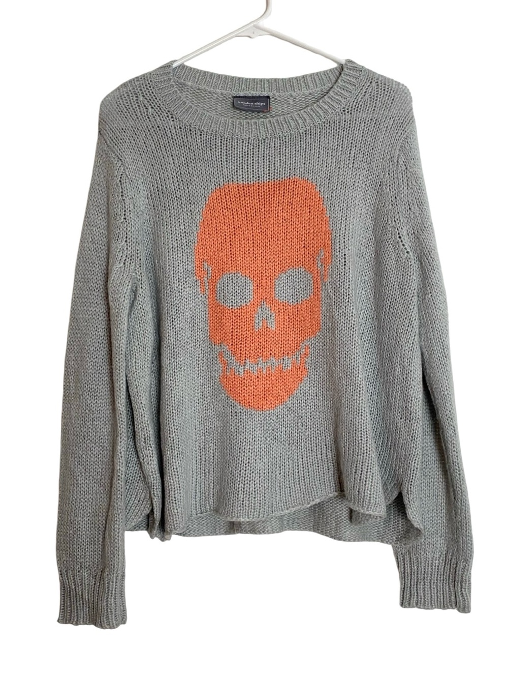 Wooden Ships Skull Sweater Womens Size Medium Gray Pullover